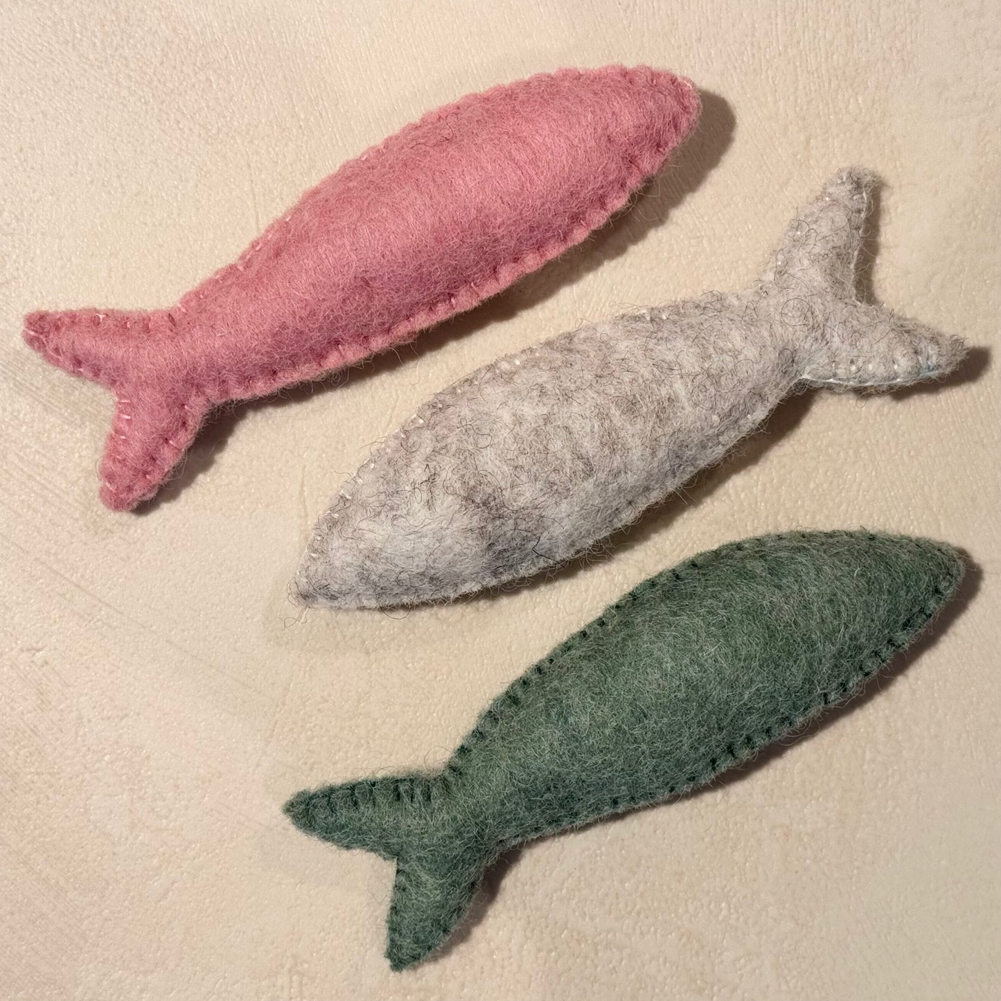Wool Felt Fish Cat Toy – Handmade Natural Sardine Toy
