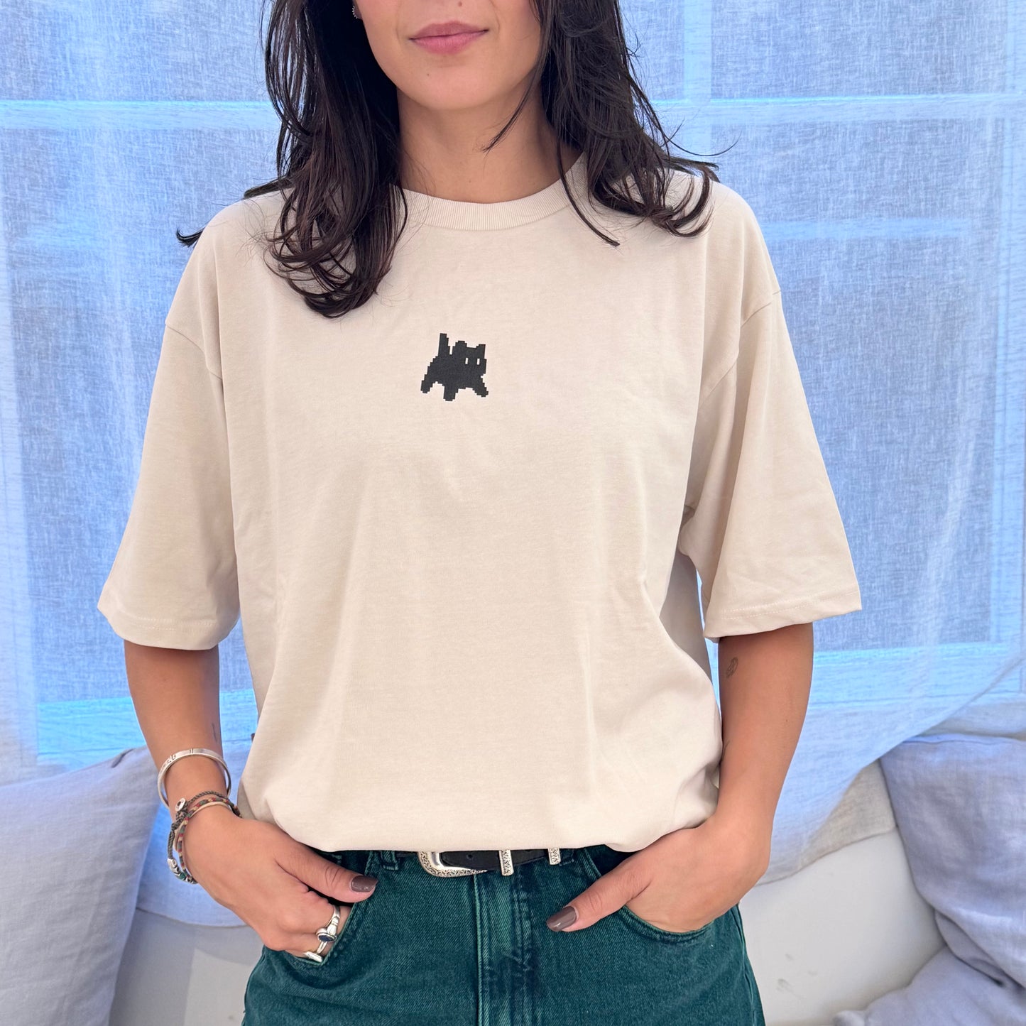 Women’s Organic Cat T-Shirt – Oversized Fit, Eco Print